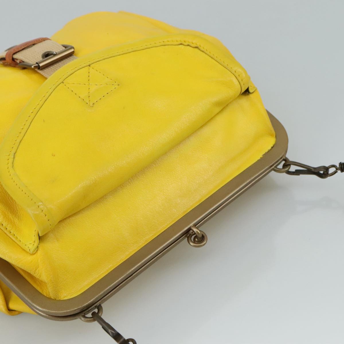 Miu Miu Shoulder Bag Leather Canvas Yellow Beige Auth 108027