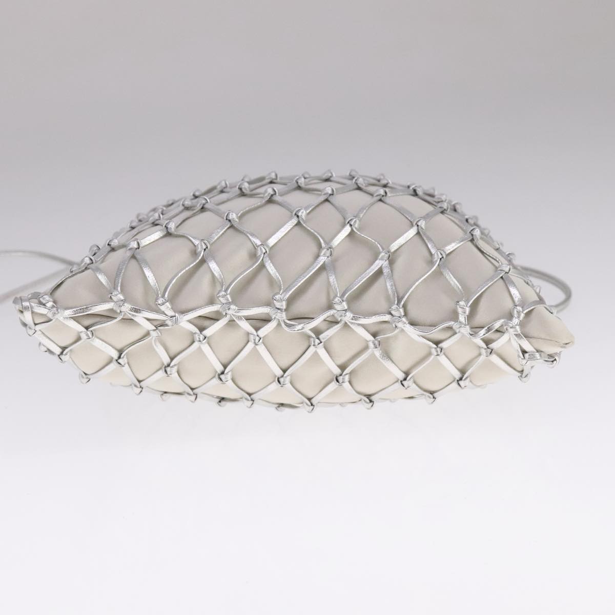 PRADA Chain Shoulder Bag Satin Silver Auth 108034AV