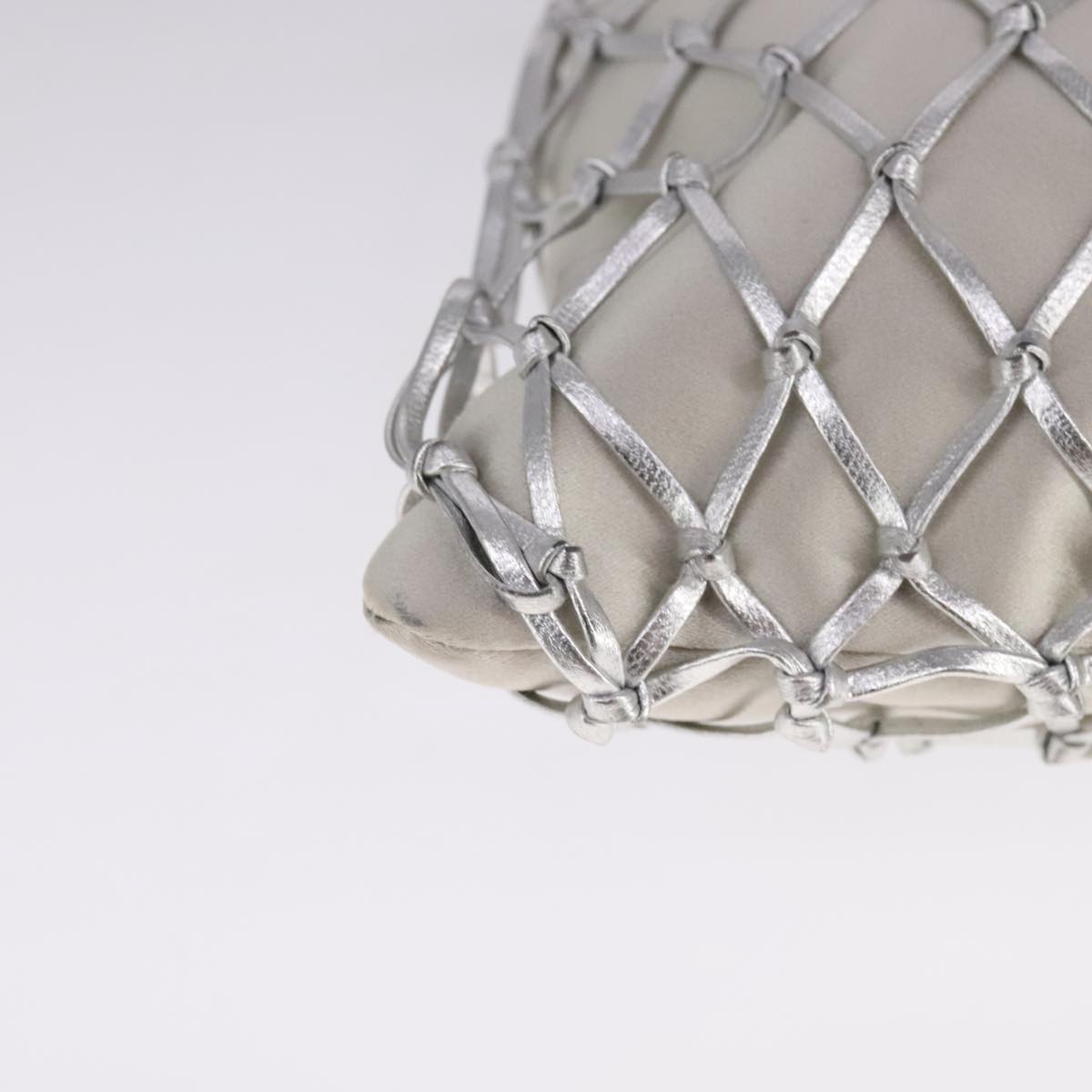 PRADA Chain Shoulder Bag Satin Silver Auth 108034AV