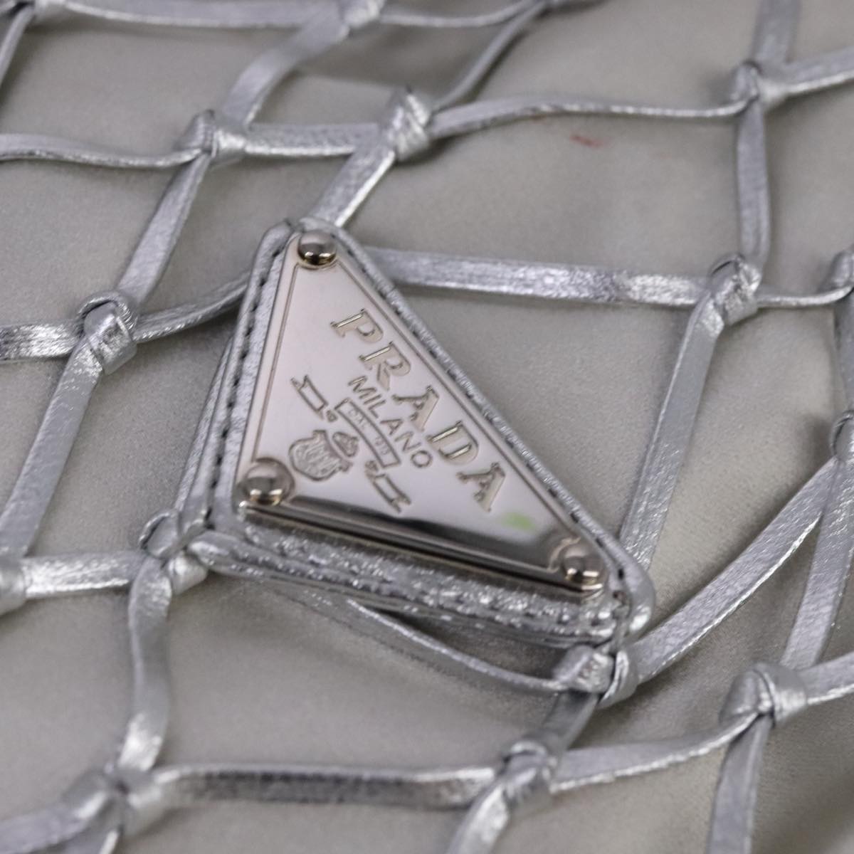 PRADA Chain Shoulder Bag Satin Silver Auth 108034AV