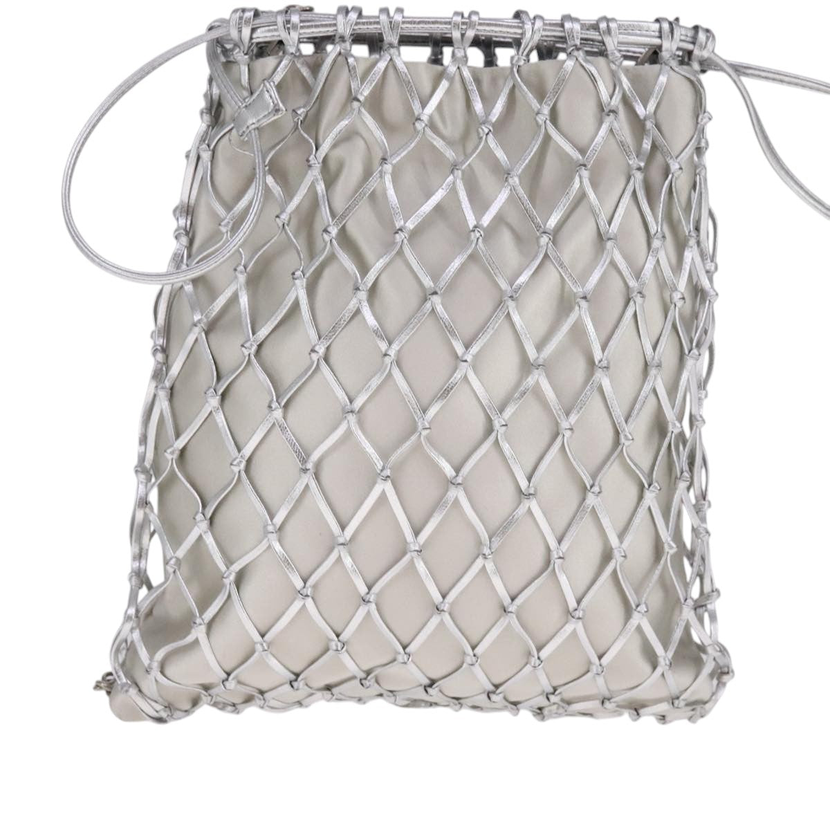 PRADA Chain Shoulder Bag Satin Silver Auth 108034SAV