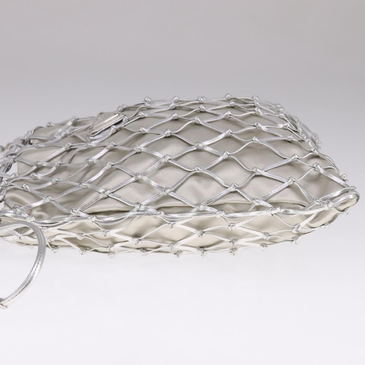 PRADA Chain Shoulder Bag Satin Silver Auth 108034SAV