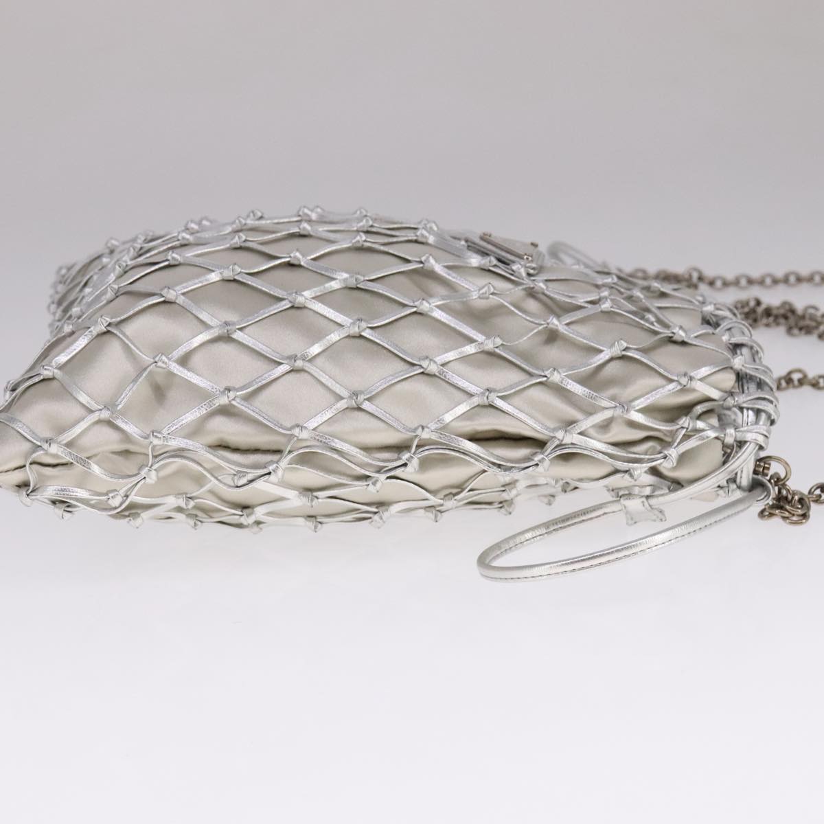 PRADA Chain Shoulder Bag Satin Silver Auth 108034SAV
