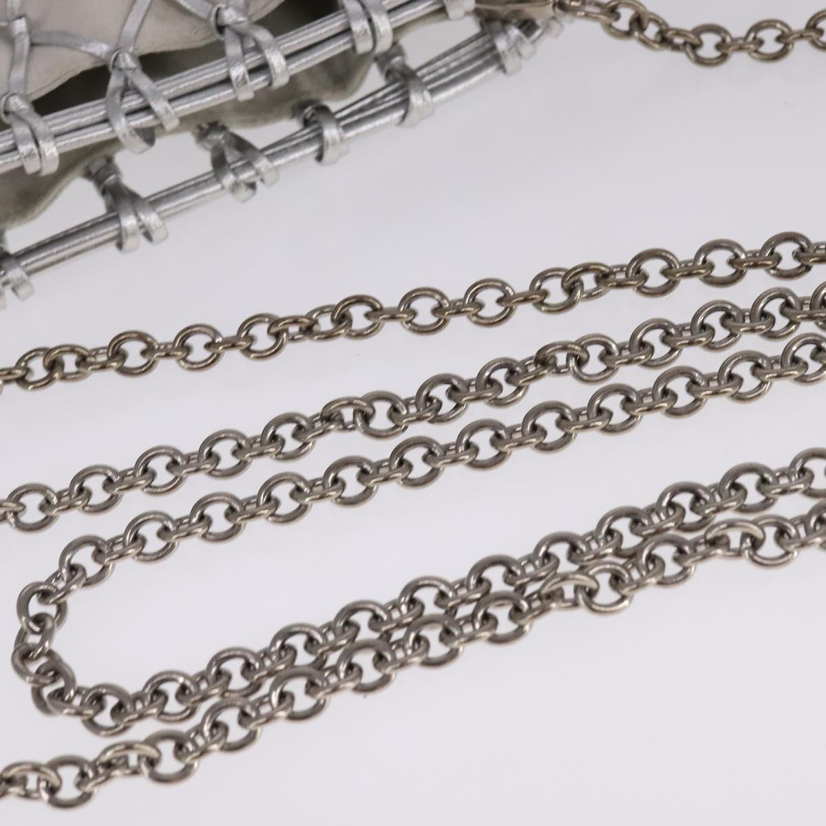 PRADA Chain Shoulder Bag Satin Silver Auth 108034AV