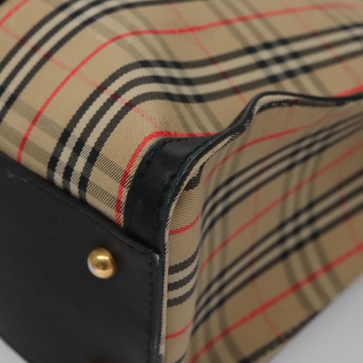 BURBERRY Nova Check Tote Bag Canvas Leather Beige Black gold Auth 108059