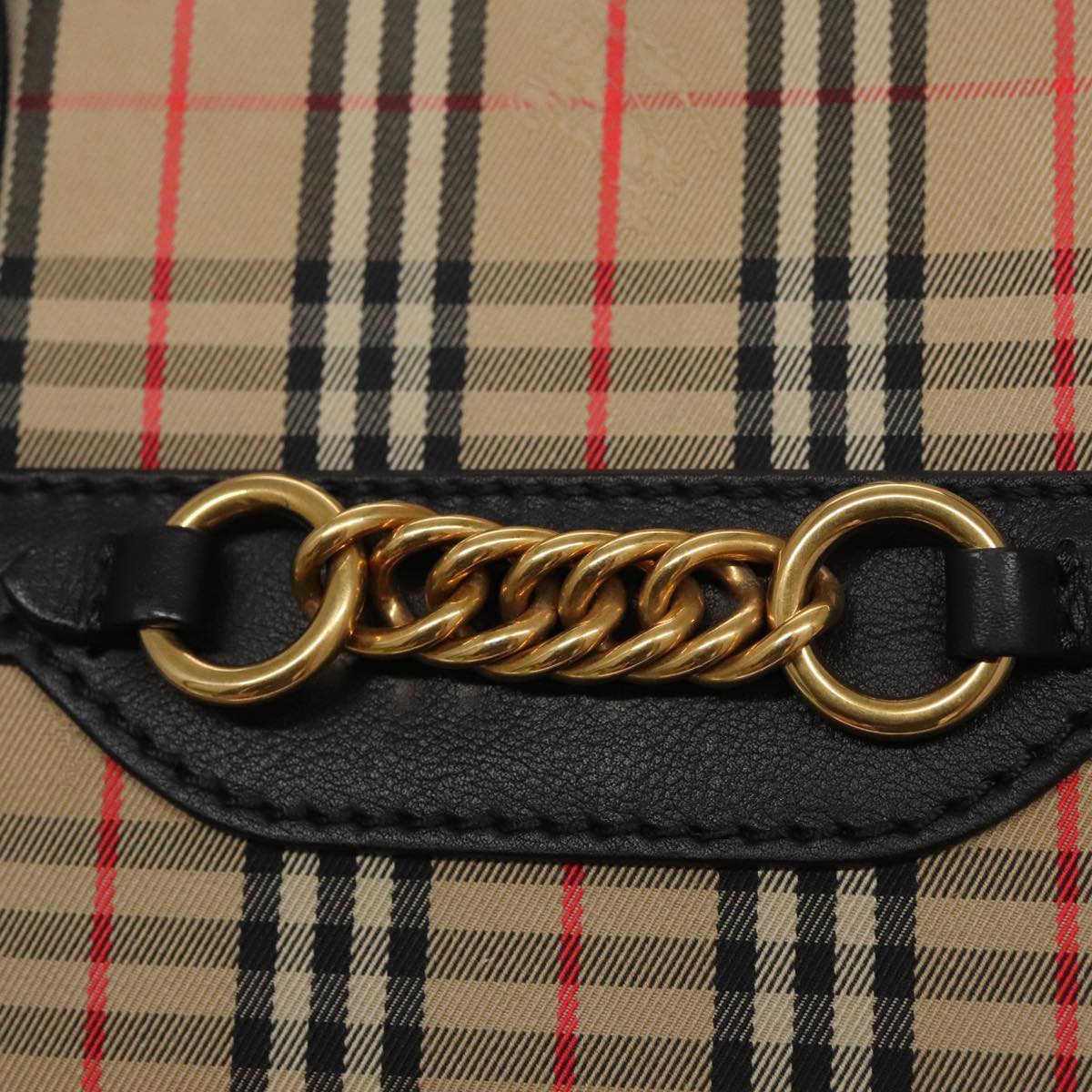 BURBERRY Nova Check Tote Bag Canvas Leather Beige Black gold Auth 108059
