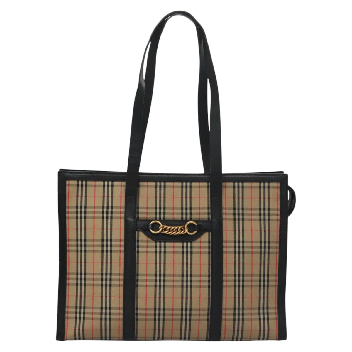 BURBERRY Nova Check Tote Bag Canvas Leather Beige Black gold Auth 108059