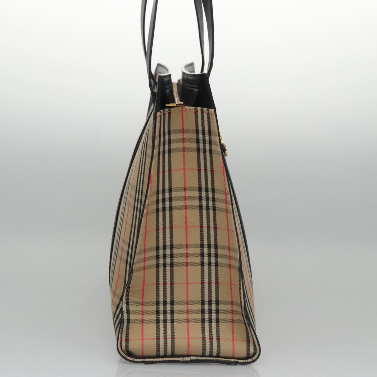 BURBERRY Nova Check Tote Bag Canvas Leather Beige Black gold Auth 108059