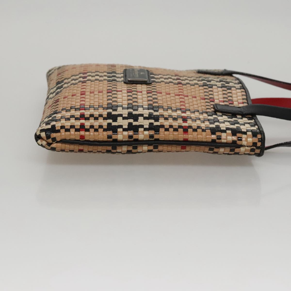 Burberrys Nova Check Blue Label Hand Bag Leather Beige Auth 108087