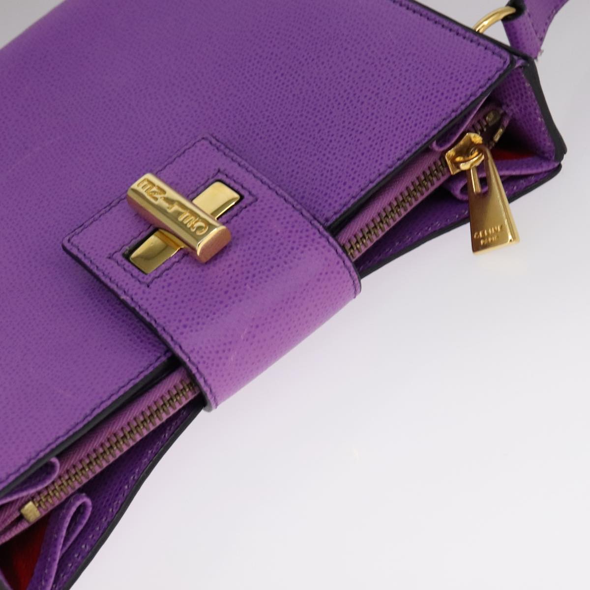 CELINE Shoulder Bag Leather Purple Gold Auth 108107V