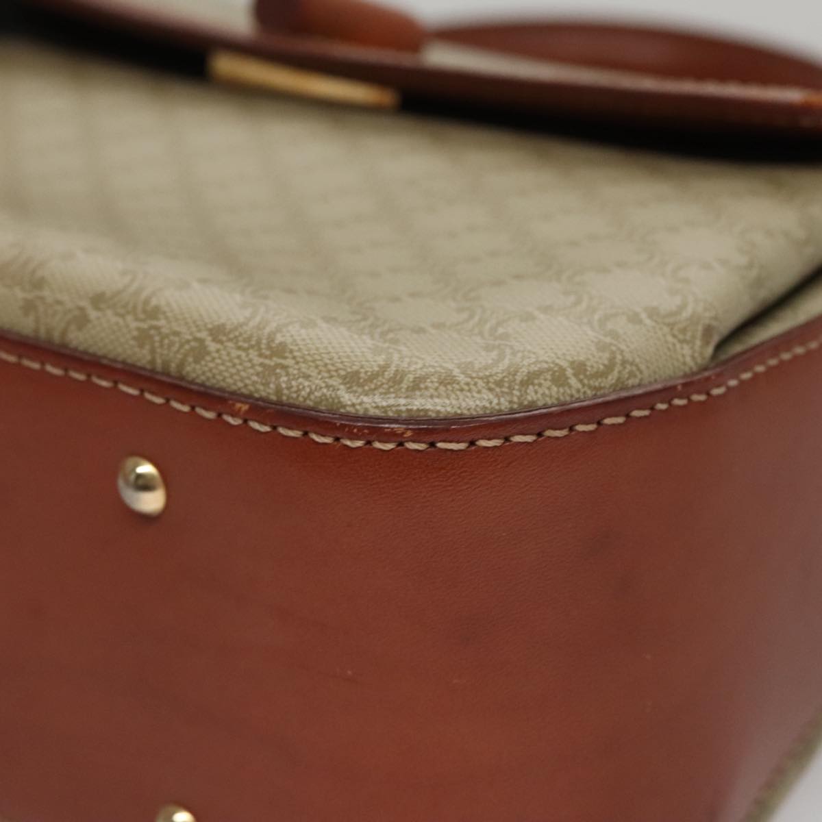CELINE Macadam Canvas Hand Bag 2way Beige Gold Auth 108125