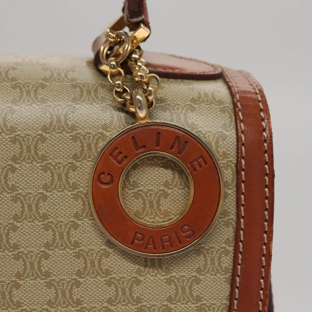 CELINE Macadam Canvas Hand Bag 2way Beige Gold Auth 108125