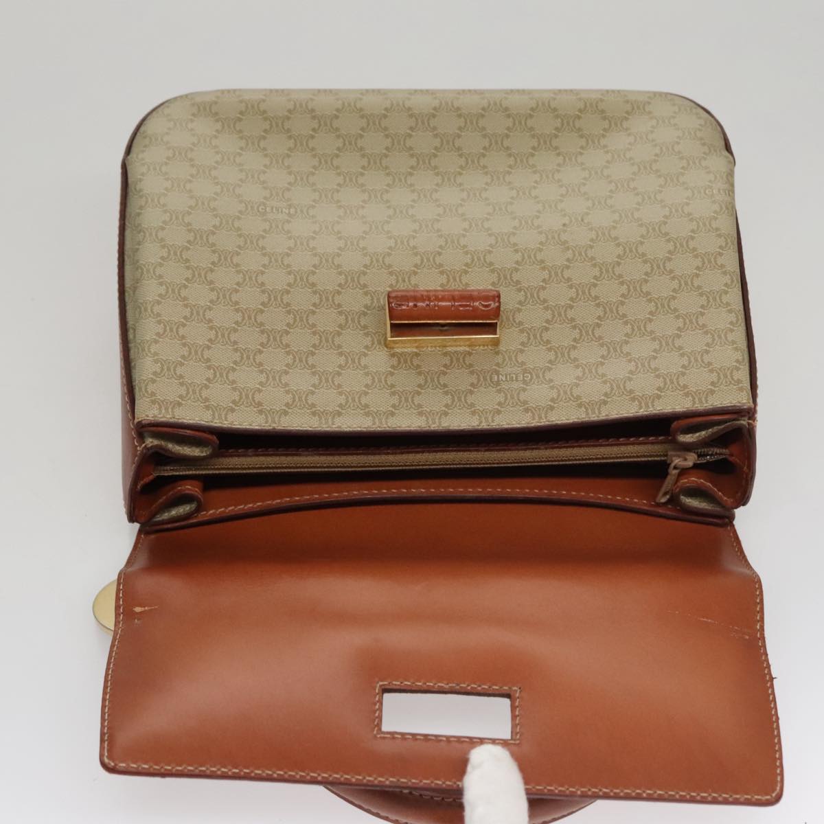 CELINE Macadam Canvas Hand Bag 2way Beige Gold Auth 108125