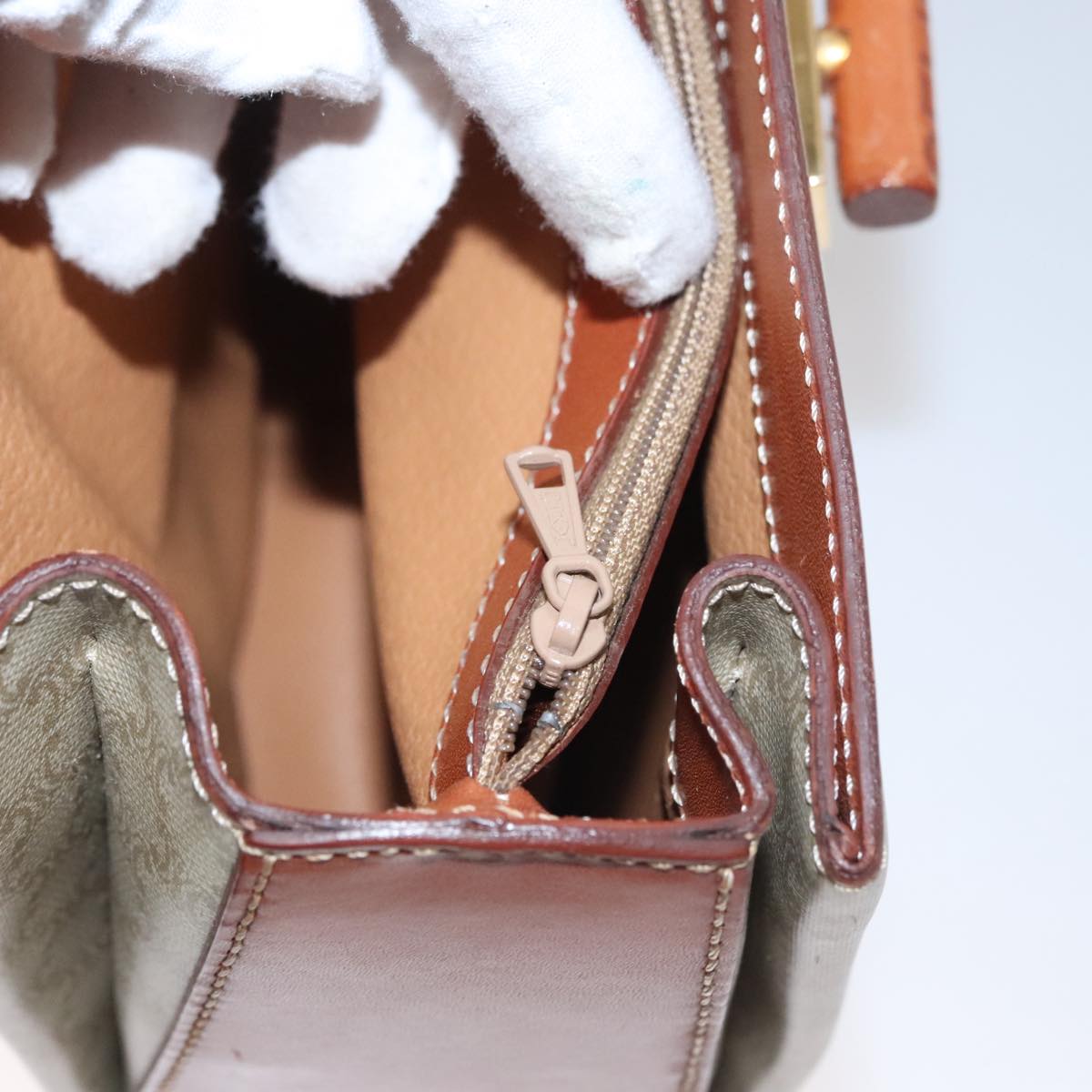 CELINE Macadam Canvas Hand Bag 2way Beige Gold Auth 108125