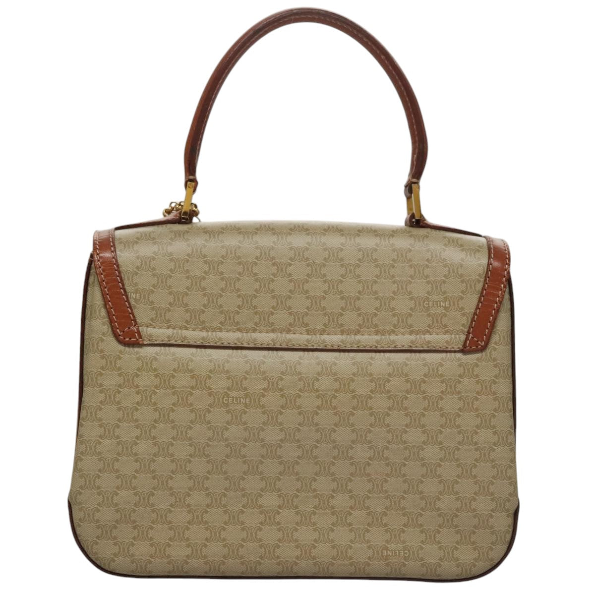 CELINE Macadam Canvas Hand Bag 2way Beige Gold Auth 108125
