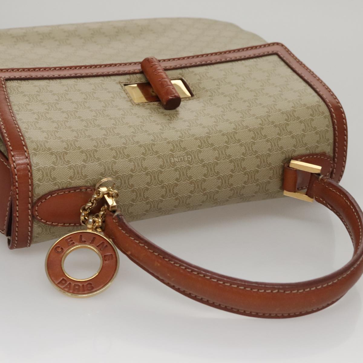 CELINE Macadam Canvas Hand Bag 2way Beige Gold Auth 108125