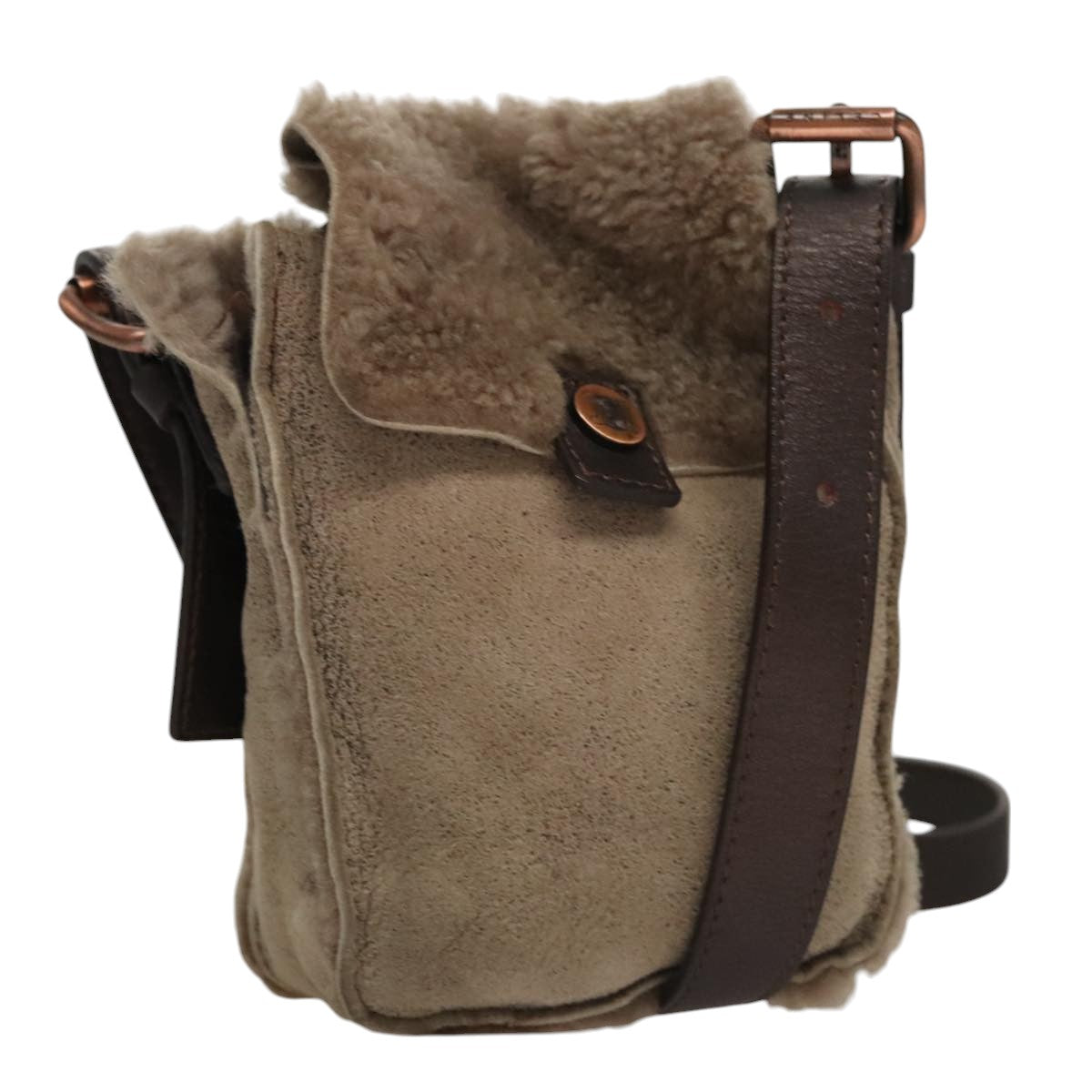 CELINE Shoulder Bag Mouton Beige Auth 108155