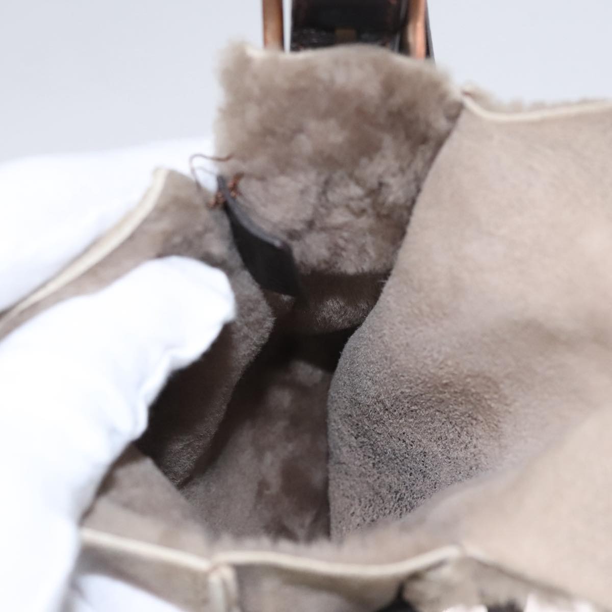 CELINE Shoulder Bag Mouton Beige Auth 108155