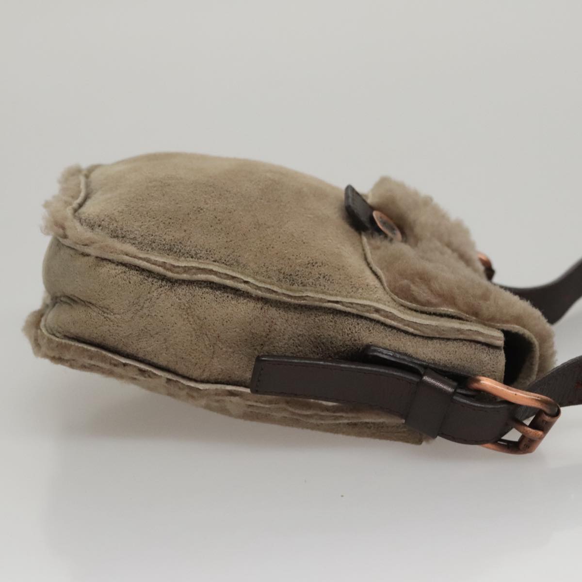 CELINE Shoulder Bag Mouton Beige Auth 108155