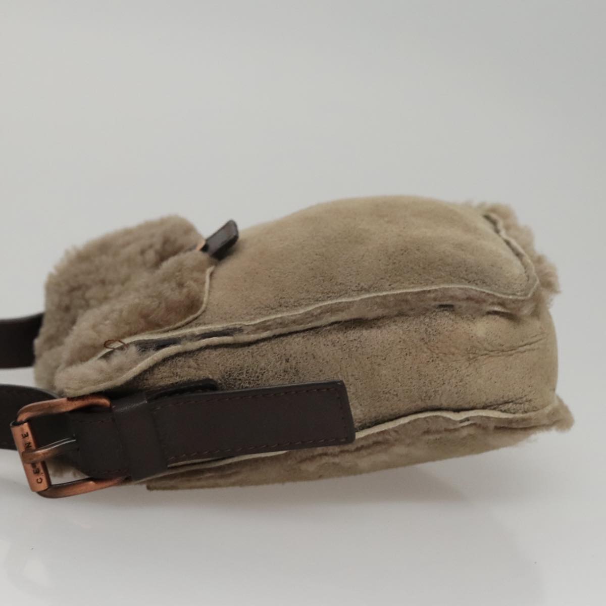 CELINE Shoulder Bag Mouton Beige Auth 108155