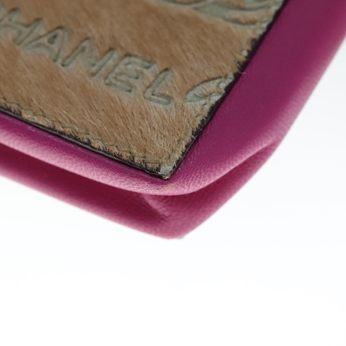 CHANEL Chain Shoulder Cigarette Case Leather Pink CC Auth 108163