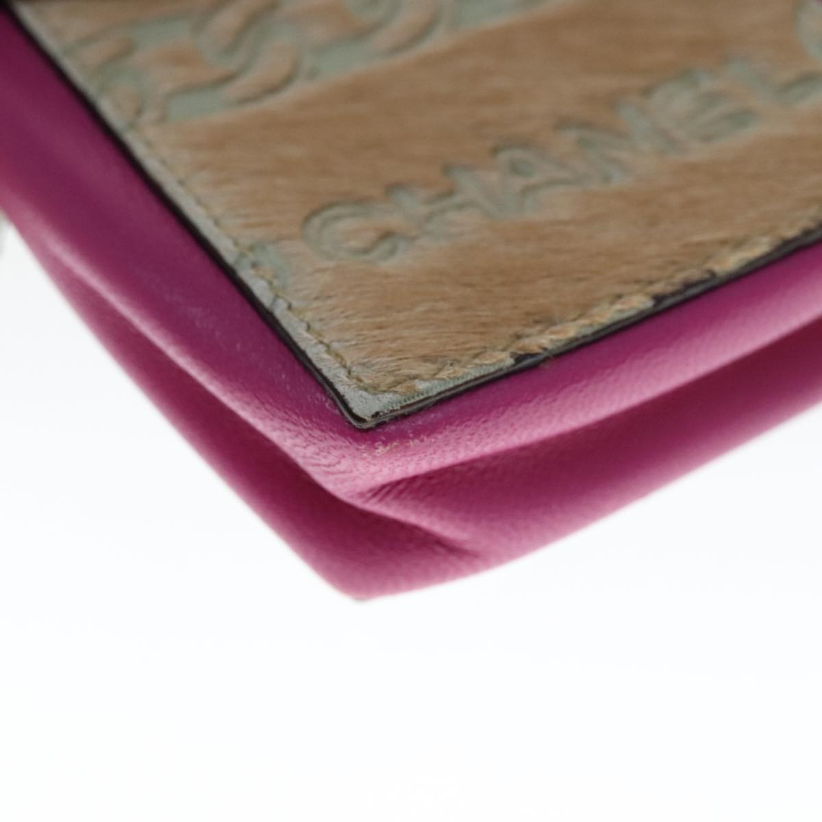 CHANEL Chain Shoulder Cigarette Case Leather Pink CC Auth 108163