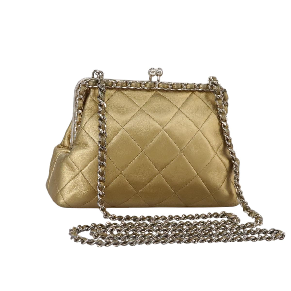 CHANEL Chain Shoulder Bag Lamb Skin Gold CC Auth 108166
