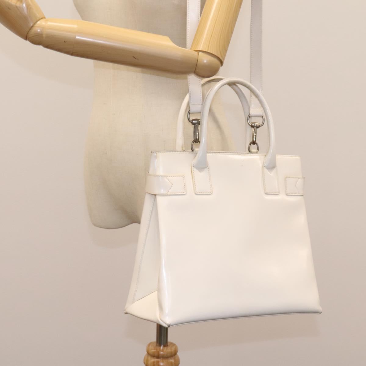 GUCCI Hand Bag Enamel 2way White Auth 108277