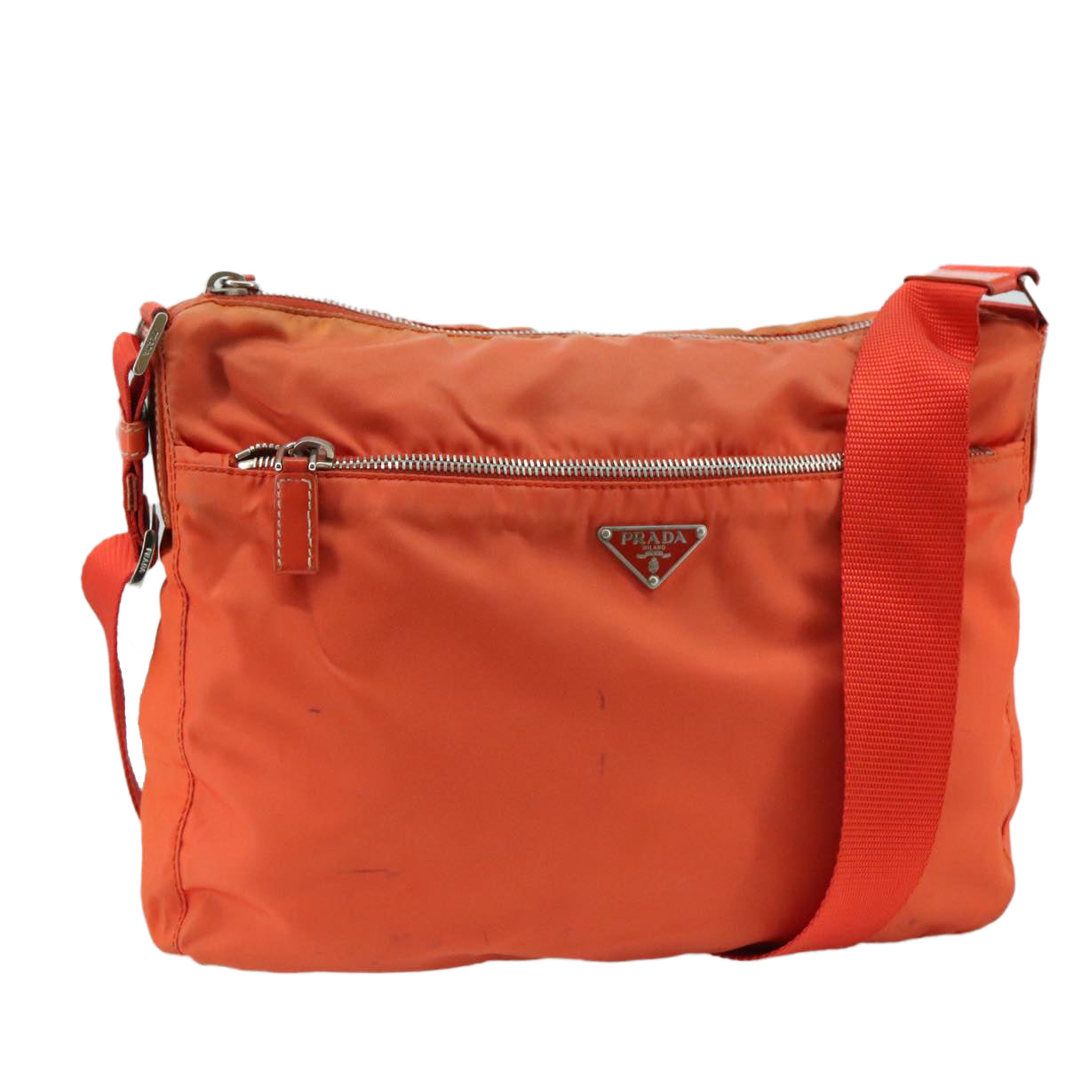 PRADA Shoulder Bag Nylon Orange Silver Auth 108312