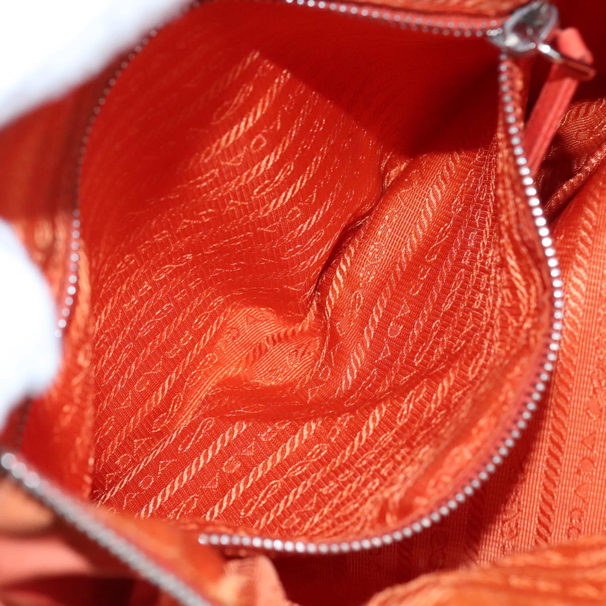 PRADA Shoulder Bag Nylon Orange Silver Auth 108312