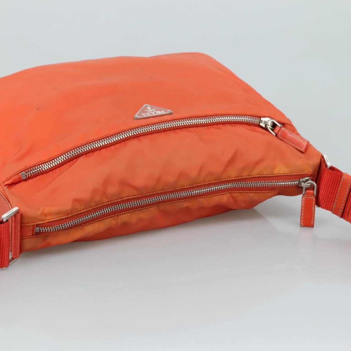 PRADA Shoulder Bag Nylon Orange Silver Auth 108312