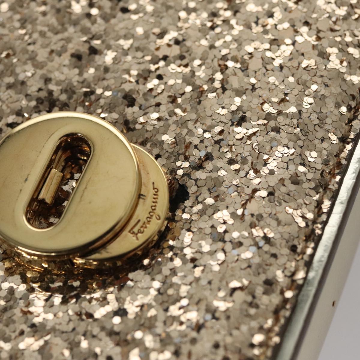 Salvatore Ferragamo Shoulder Bag Sequin 2way Gold Auth 108329