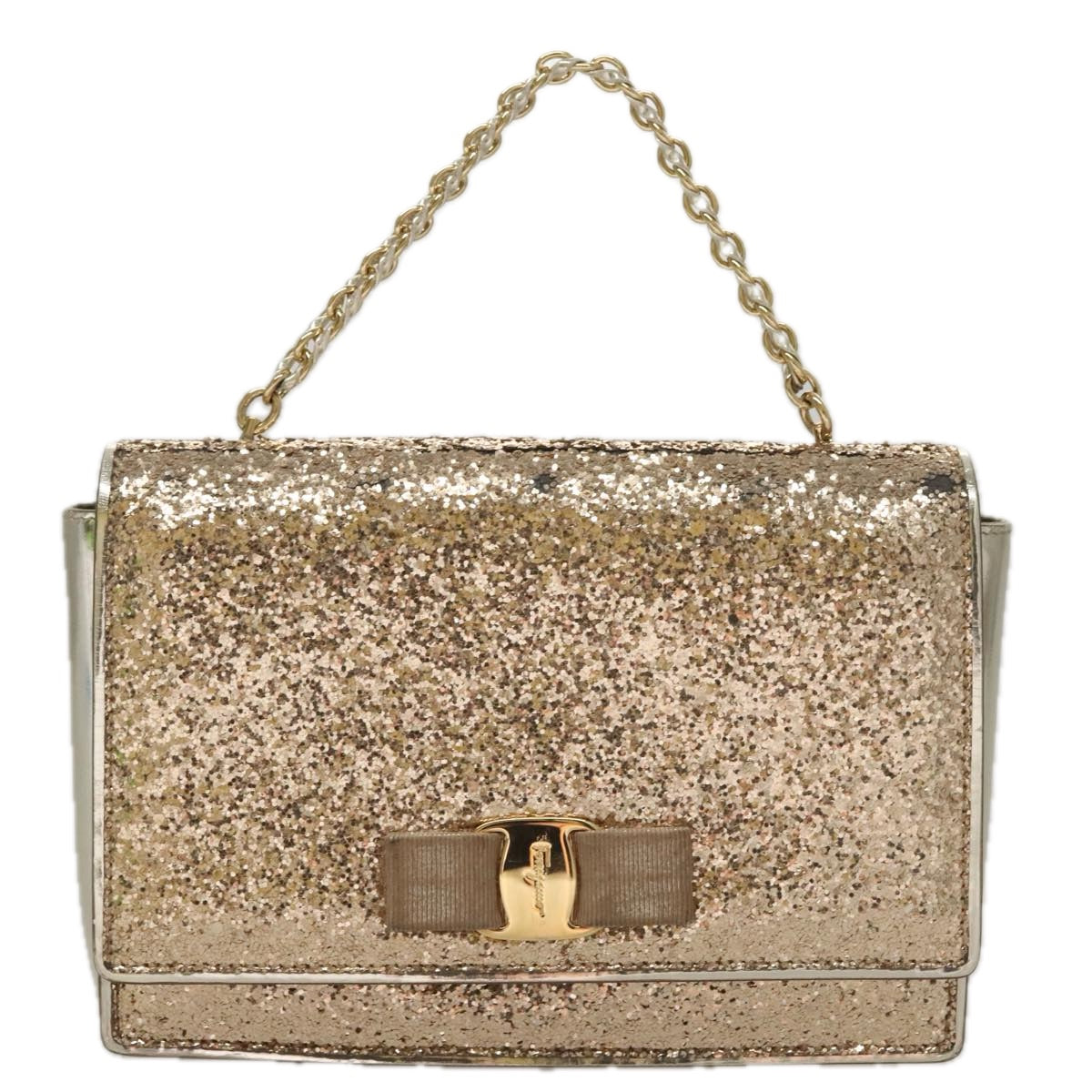 Salvatore Ferragamo Shoulder Bag Sequin 2way Gold Auth 108329