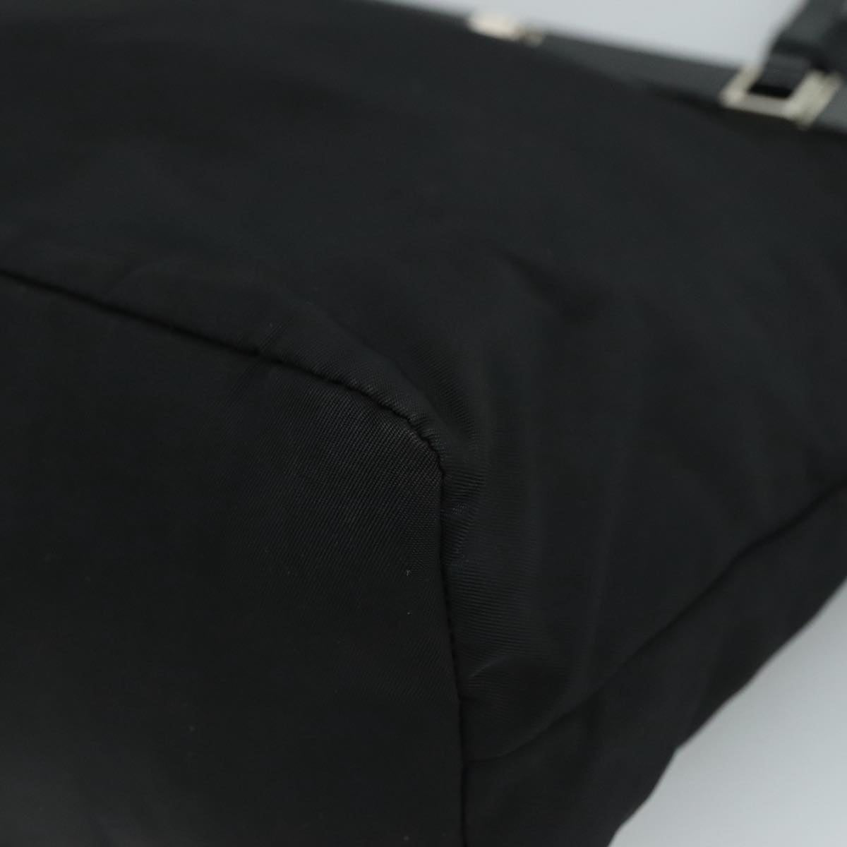 PRADA Hand Bag Nylon Leather Black Silver Auth 108371