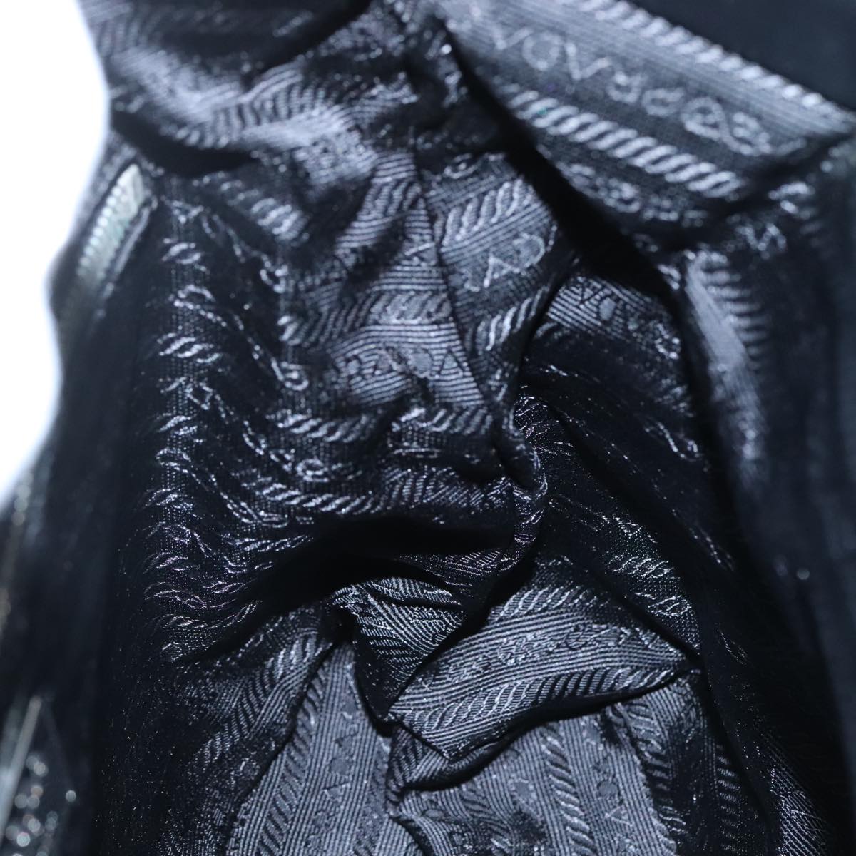 PRADA Hand Bag Nylon Leather Black Silver Auth 108371