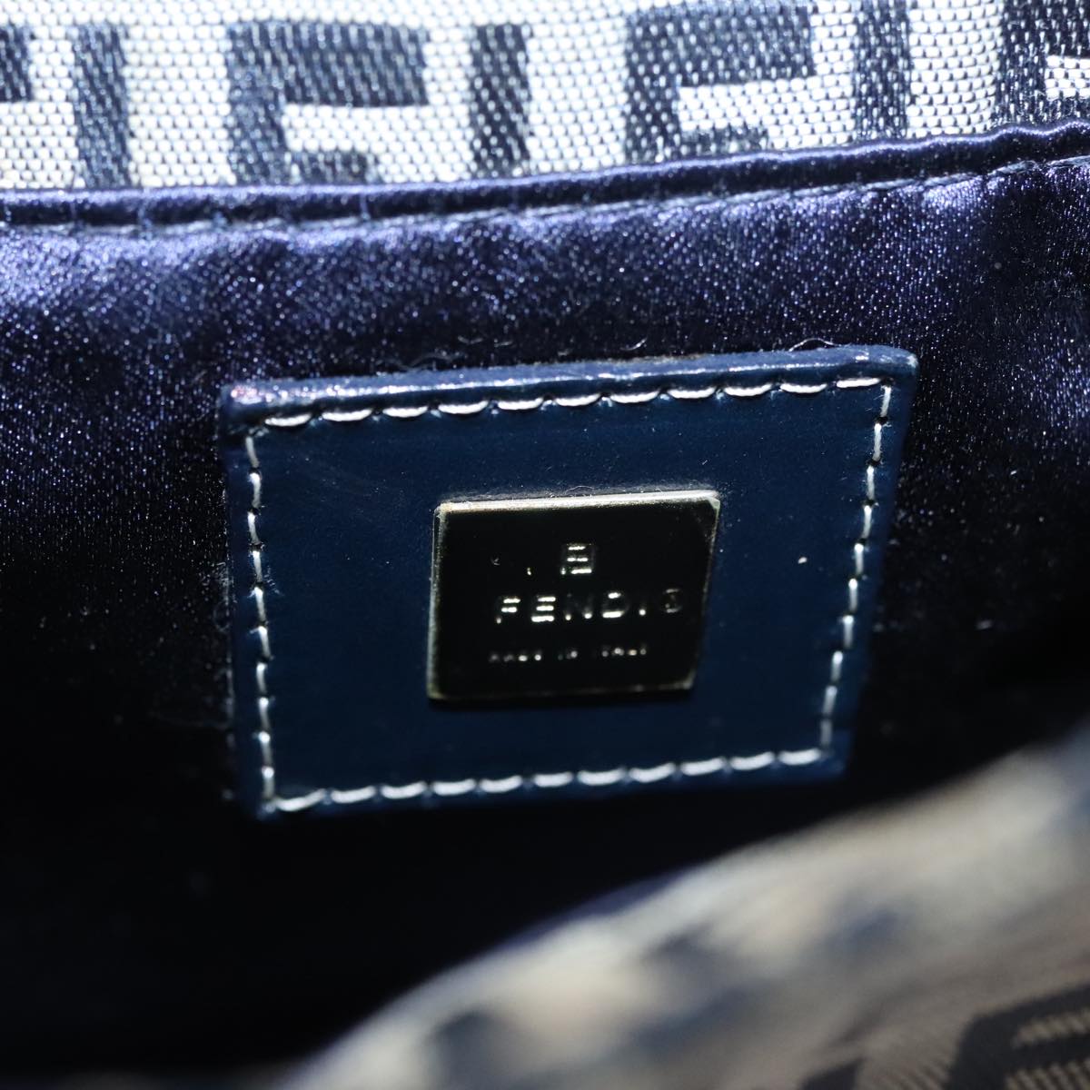 FENDI Zucchino Canvas Hand Bag Navy Silver Auth 108378V