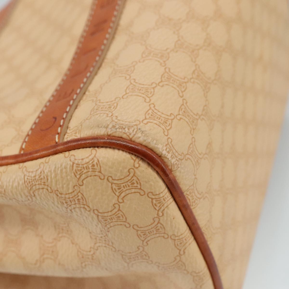 CELINE Macadam Canvas Hand Bag PVC Leather Beige Brown gold Auth 108393