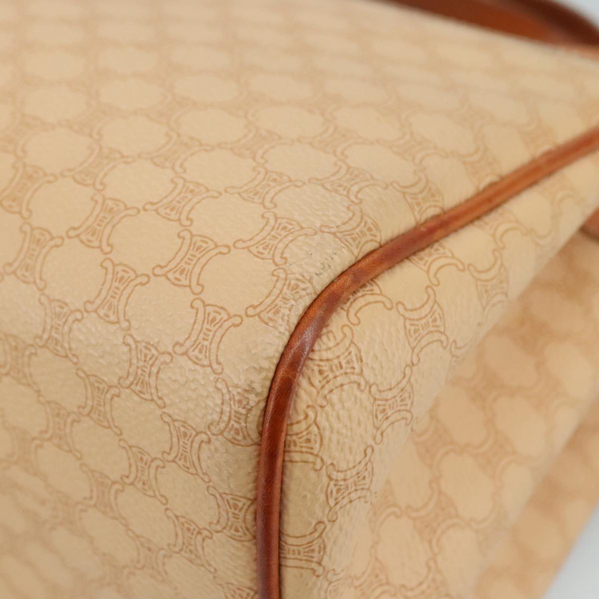 CELINE Macadam Canvas Hand Bag PVC Leather Beige Brown gold Auth 108393