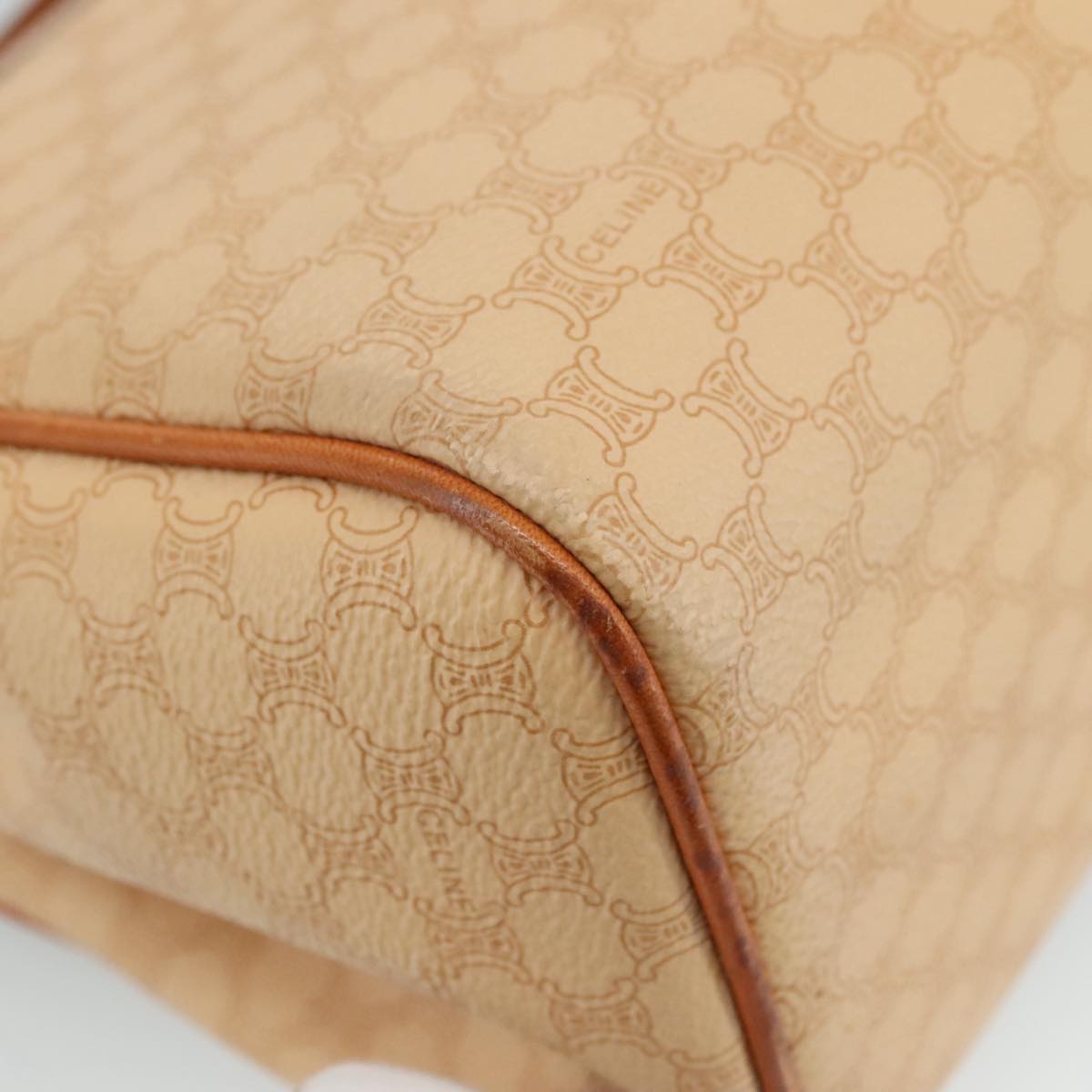 CELINE Macadam Canvas Hand Bag PVC Leather Beige Brown gold Auth 108393