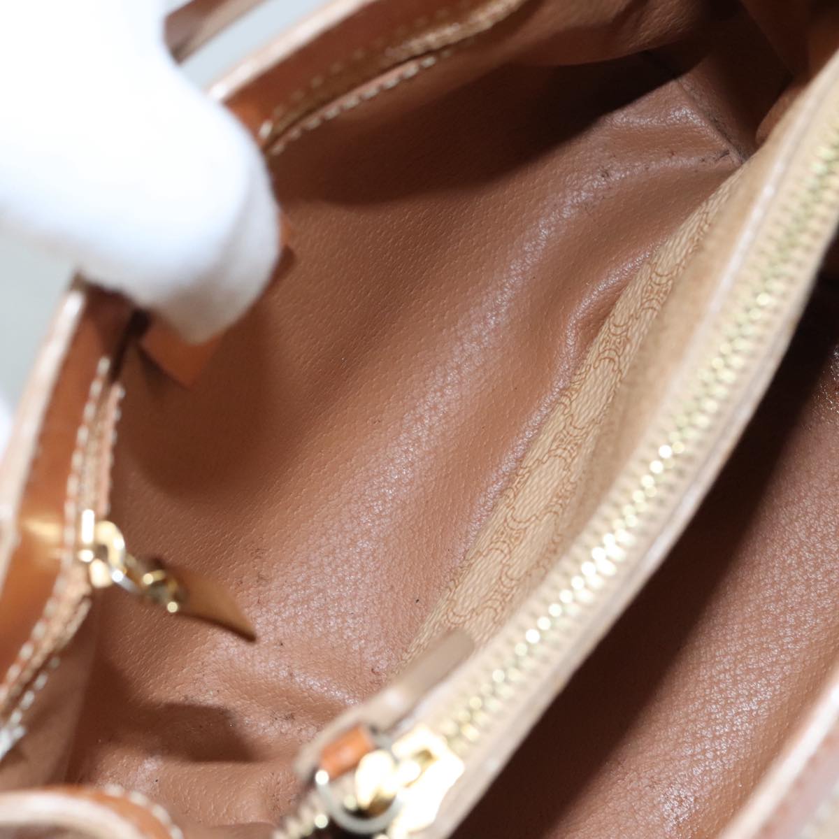 CELINE Macadam Canvas Hand Bag PVC Leather Beige Brown gold Auth 108393