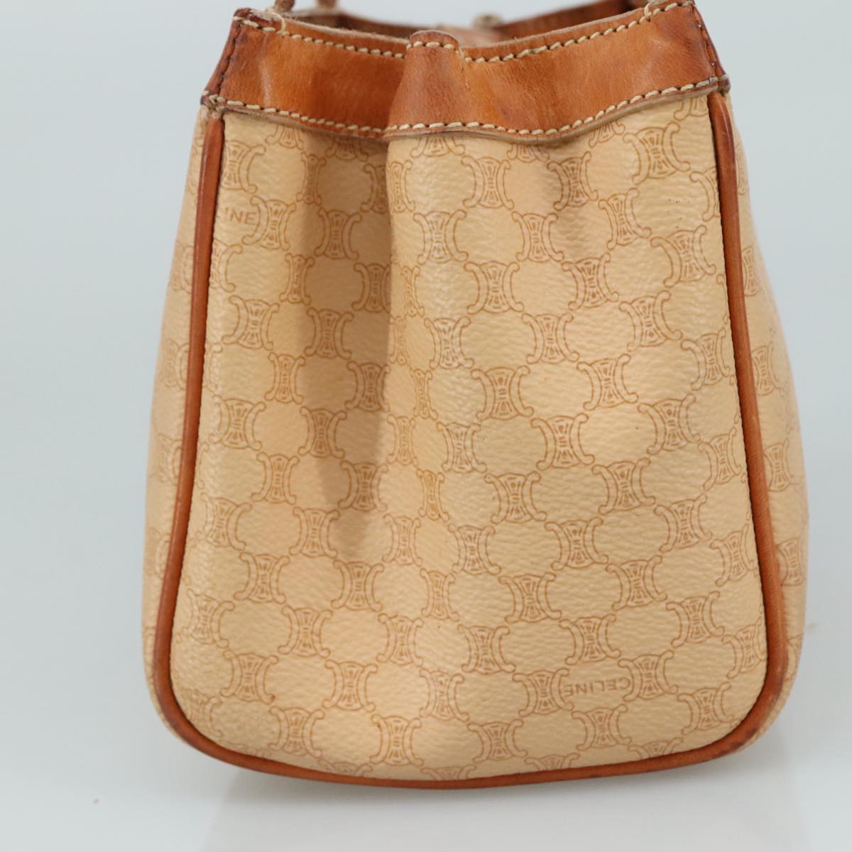 CELINE Macadam Canvas Hand Bag PVC Leather Beige Brown gold Auth 108393