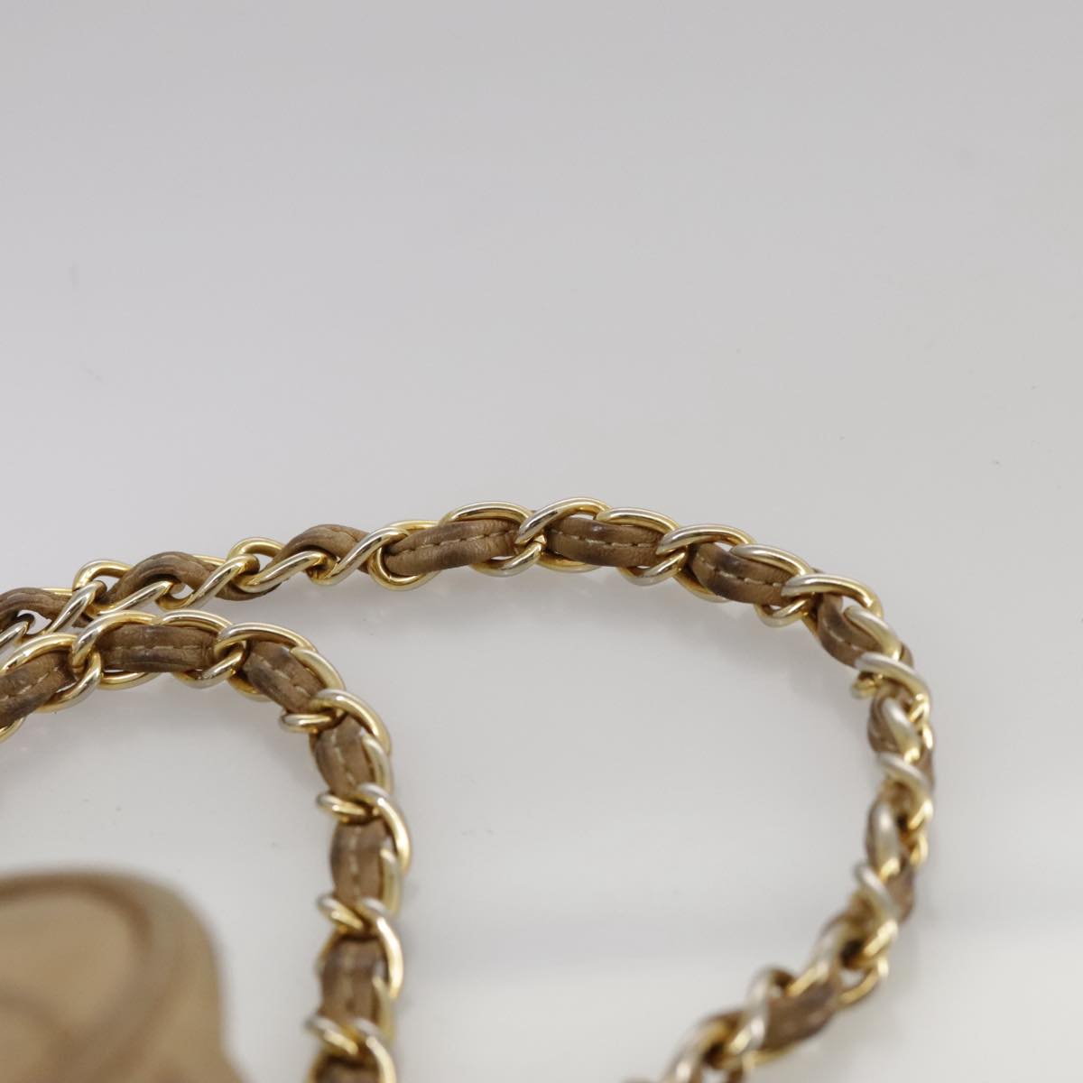 CHANEL Matelasse Chain Shoulder Bag Lamb Skin Beige Gold CC Auth 108395