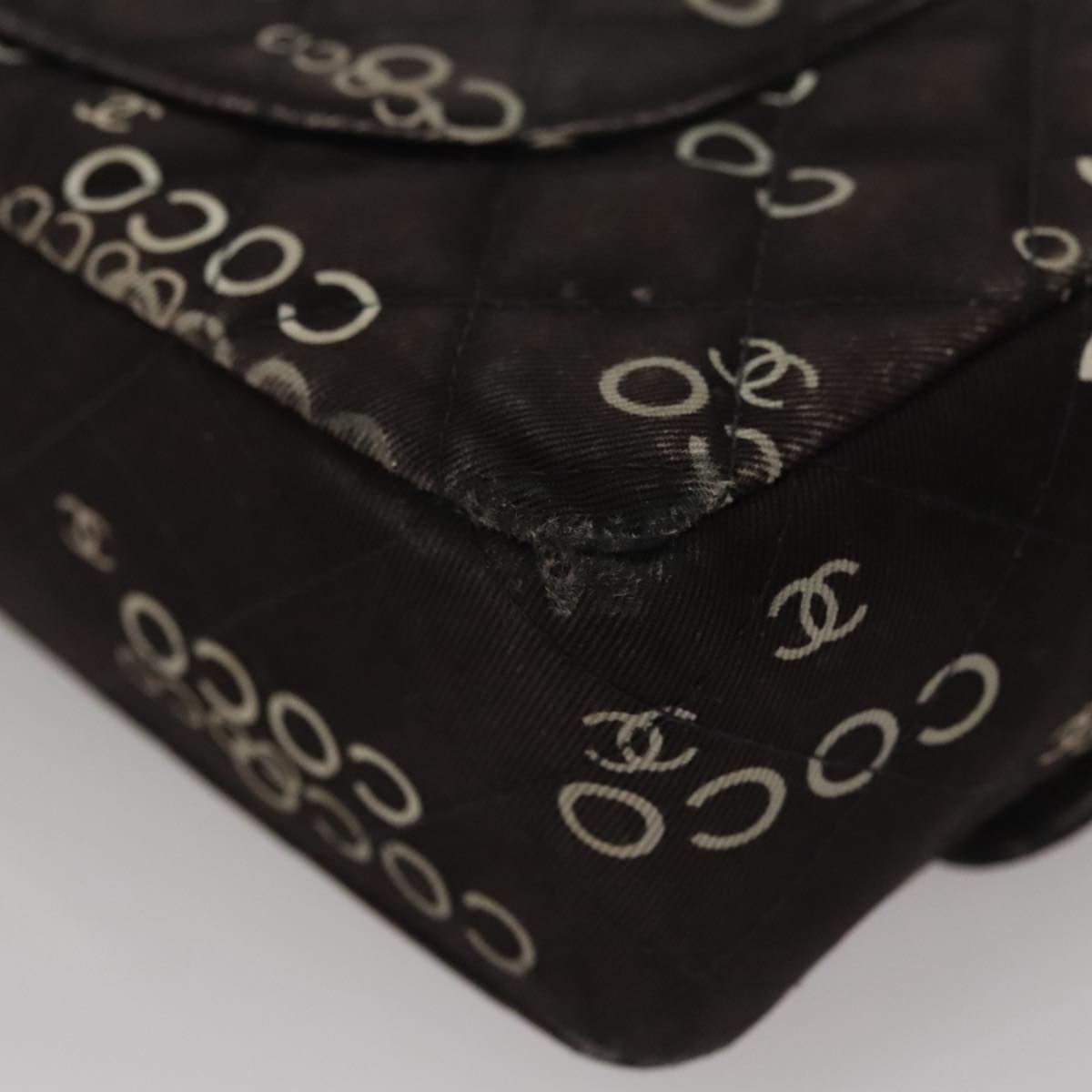 CHANEL Matelasse Chain Shoulder Bag Canvas Black Gold CC Auth 108396