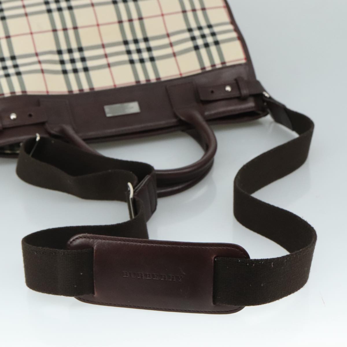 BURBERRY Nova Check Hand Bag Canvas 2way Beige Auth 108520