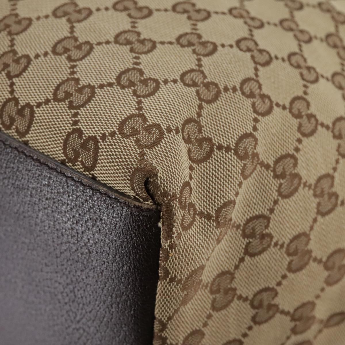 GUCCI GG Canvas Web Sherry Line Tote Bag Beige Silver 131230 Auth 108527