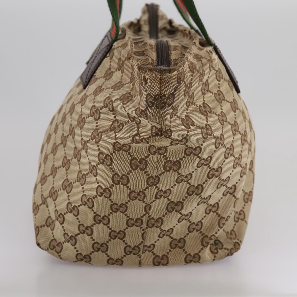 GUCCI GG Canvas Web Sherry Line Tote Bag Beige Silver 131230 Auth 108527