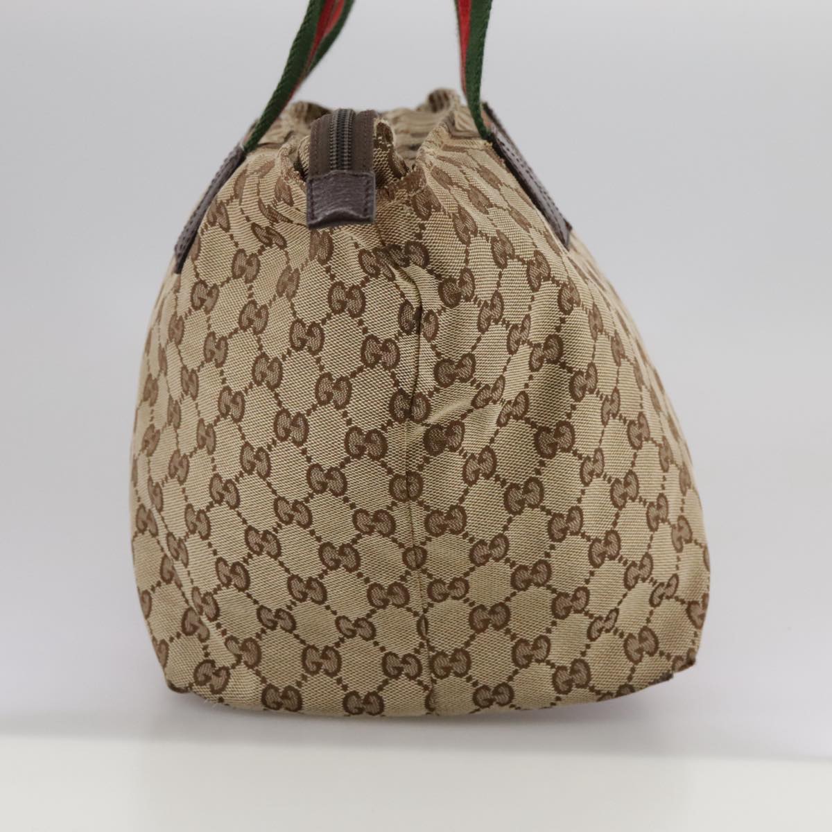 GUCCI GG Canvas Web Sherry Line Tote Bag Beige Silver 131230 Auth 108527