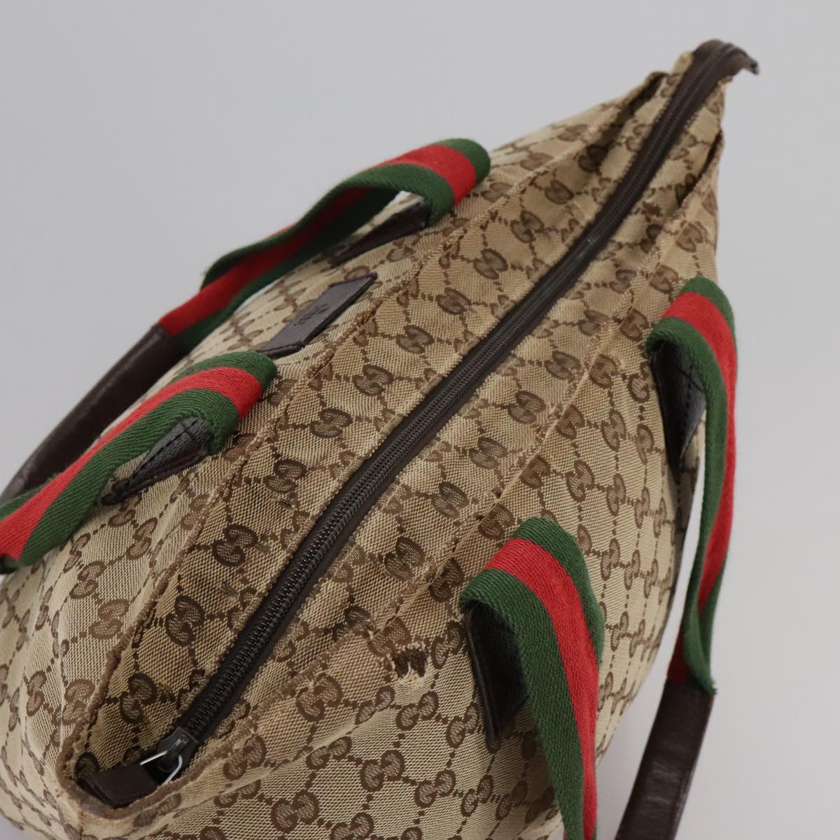 GUCCI GG Canvas Web Sherry Line Tote Bag Beige Silver 131230 Auth 108527
