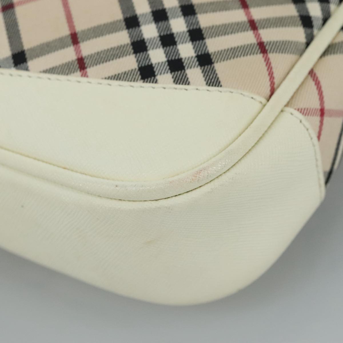 BURBERRY Nova Check Shoulder Bag Canvas Leather Beige White Silver Auth 108570