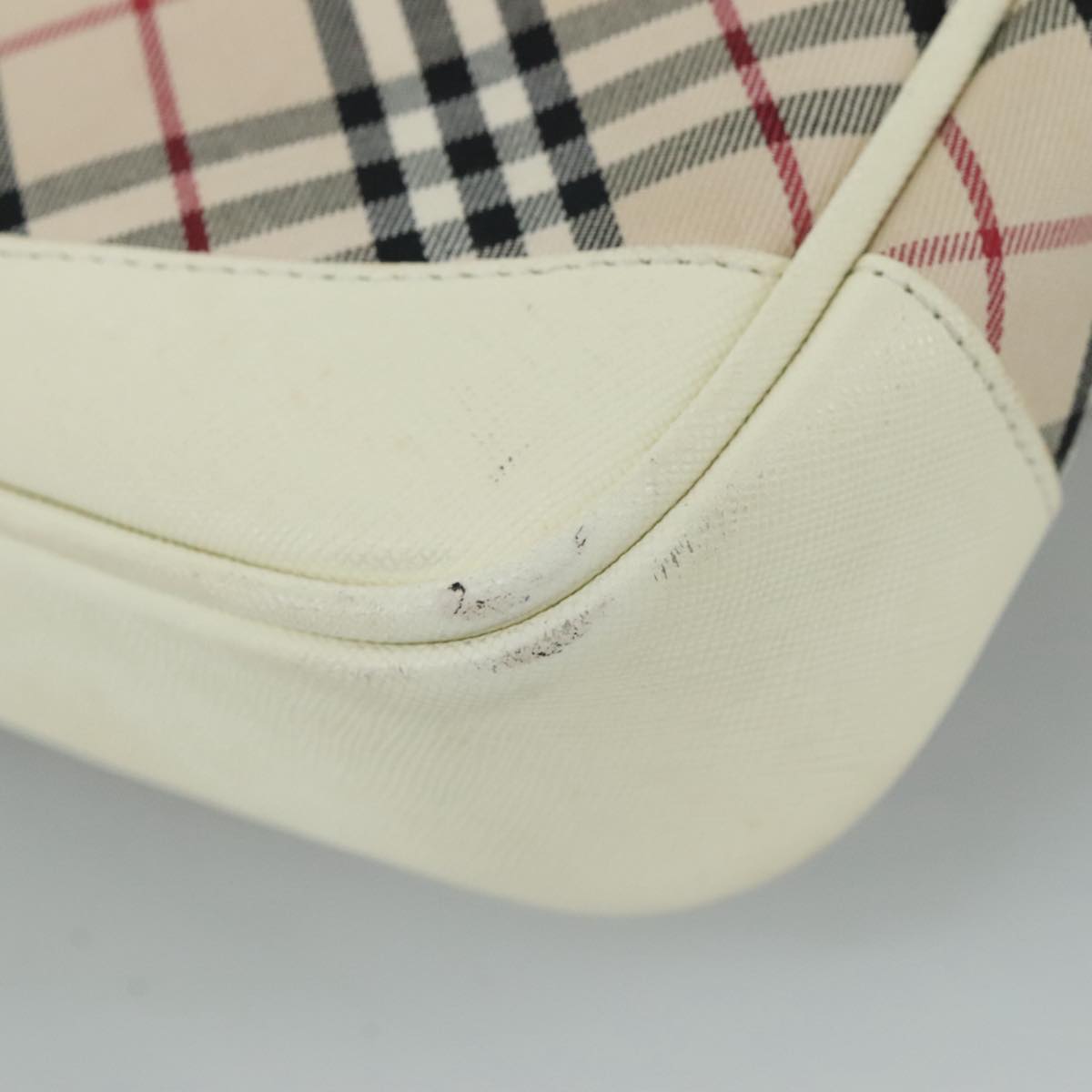 BURBERRY Nova Check Shoulder Bag Canvas Leather Beige White Silver Auth 108570
